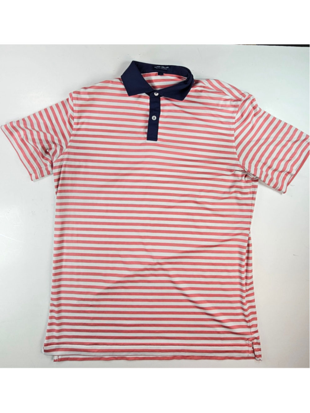 Peter Millar Crown Crafted Polo Shirt Mens M Coral White Stripe Golf Performance